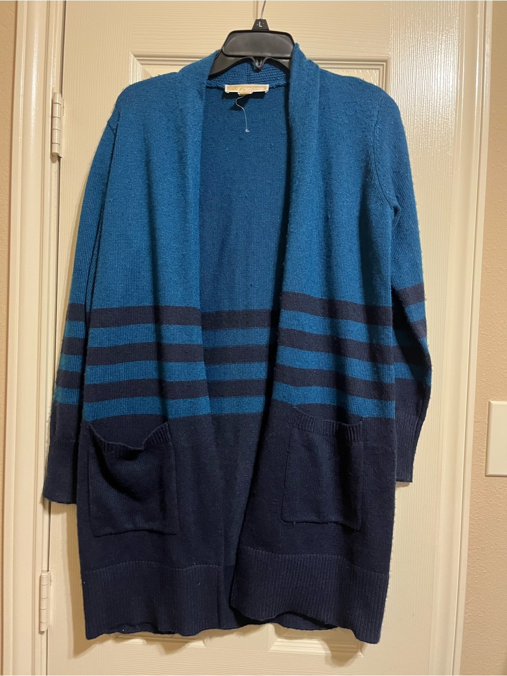 Michael Kors Teal and Navy Striped Open-Front Women’s Cardigan